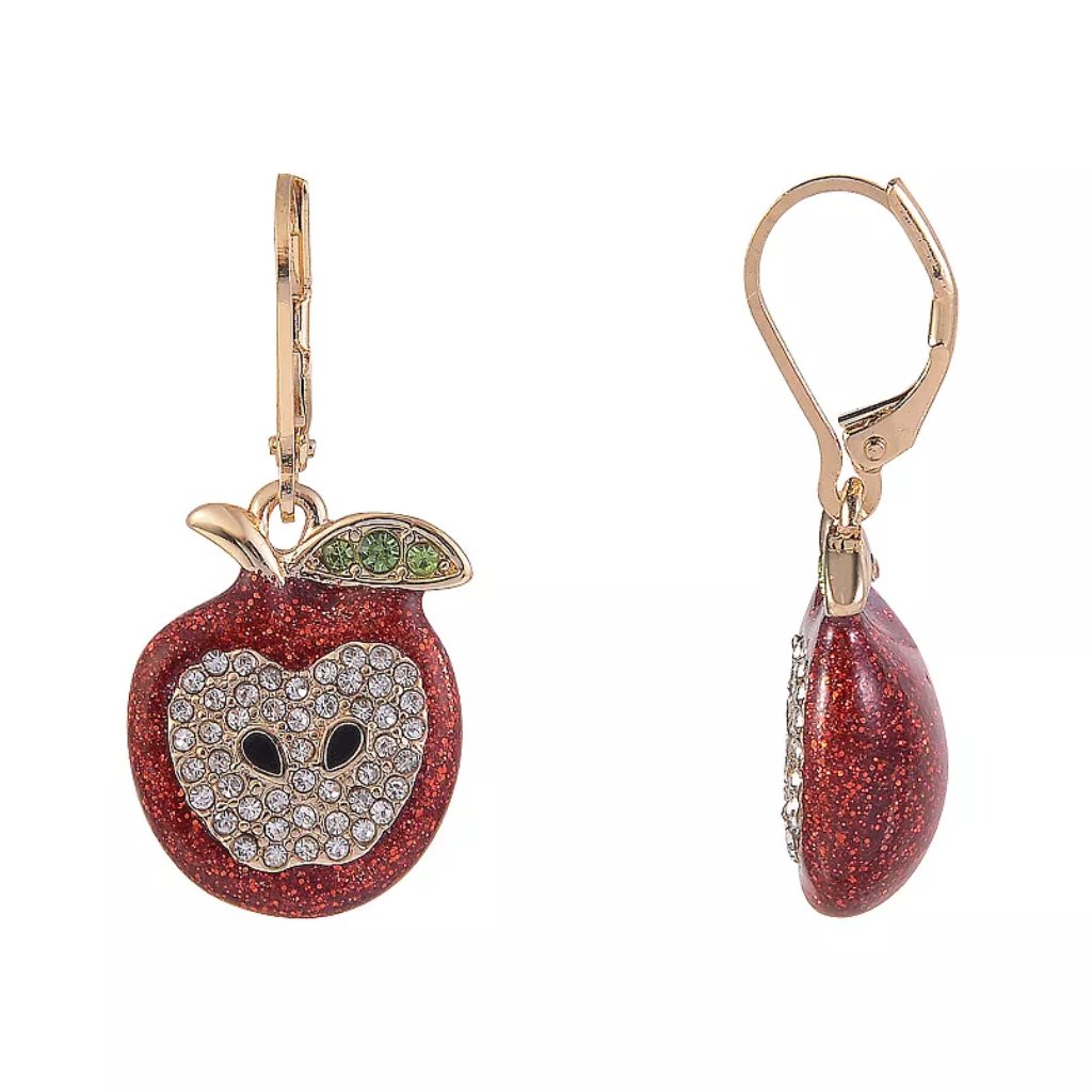 Red Enamel Crystal Stone Accented Apple Earrings